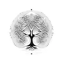 A Celtic tree of life with intricate dotwork patterns inspired by Russian folk art tattoo design idea
