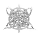 Celtic knotwork intertwined with Russian architectural elements tattoo design idea