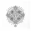 A Celtic tree of life with intricate dotwork patterns inspired by Russian folk art tattoo design idea
