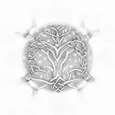A Celtic tree of life with intricate dotwork patterns inspired by Russian folk art tattoo design idea