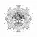 A Celtic tree of life with intricate dotwork patterns inspired by Russian folk art tattoo design idea