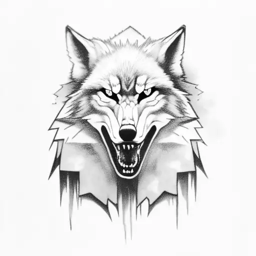 Running ghost wolf with some red details. Include dark forests and skulls tattoo design idea