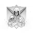 grim reaper holding baby tattoo design idea