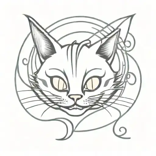 unamole masę from Cheshire cat body with heyoka emoath symbol as birth pointy and smile on end of road tattoo design idea