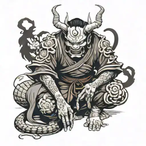 Hannya knight kneeling tattoo design idea