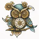 steampunk owl with clock belly  tattoo design idea