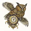 steampunk owl with clock belly  tattoo design idea