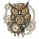 steampunk owl with clock belly  tattoo design idea