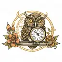 steampunk owl and clock  tattoo design idea