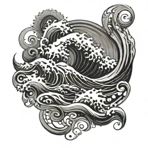earthy elements like ocean waves tattoo design idea