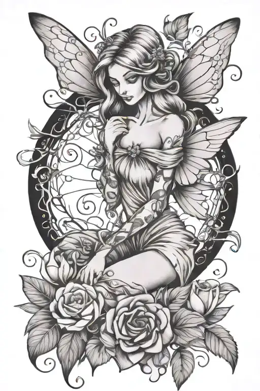 earthy feminine fairy tattoo design idea