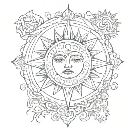 sun earthy elements tattoo design idea