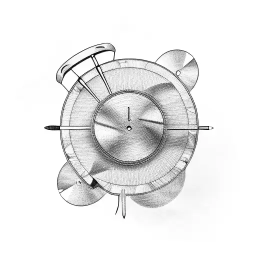 A watermelon-themed record player with cooking utensils as the turntable arm tattoo design idea