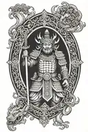 deity chinese ancient guard temple door A fire tattoo design idea