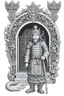deity chinese ancient guard temple door A fire tattoo design idea