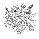 simple Bouquet with rose, kangaroo paw and Geraldton wax tattoo design idea