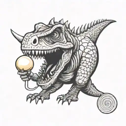 dinosaur holding a lollipop tattoo design idea