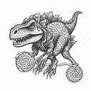 dinosaur holding a lollipop tattoo design idea