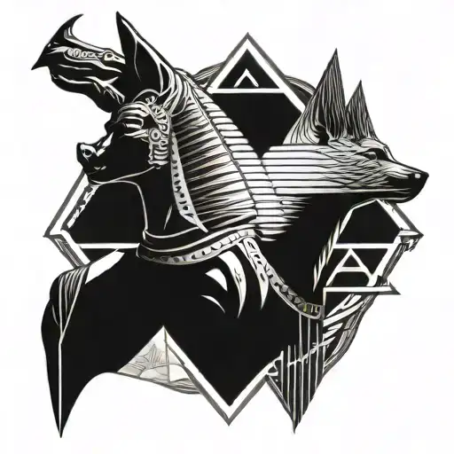 Anubis and Horus, with the pyramids in the background tattoo design idea