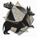 Anubis and Horus, with the pyramids in the background tattoo design idea