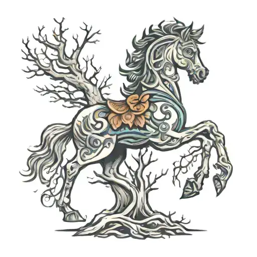 tree souls blocking trojan horse tattoo design idea