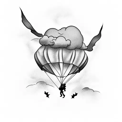 parachute and cloud tattoo design idea
