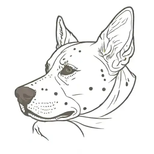 dog with one black ear and one ear white with spots, brown eyes, and black nose tattoo design idea