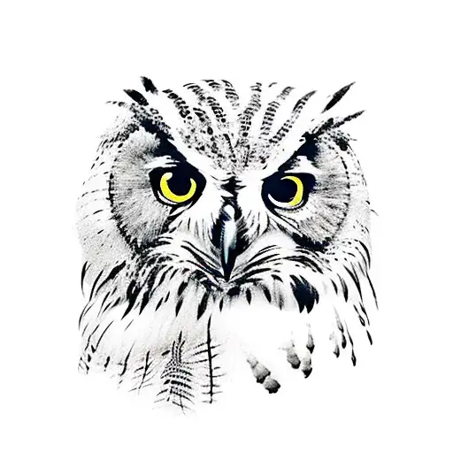 b&w eagle owl head and indian  tattoo design idea