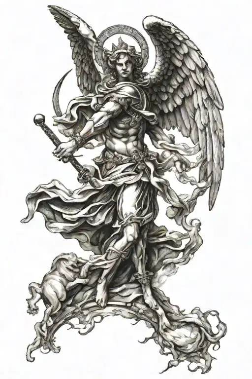 michael archangel defeating satan tattoo design idea