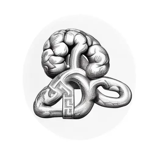 letter Ψ from Greek alphabet, brain shape, anatomic human heart shape tattoo design idea