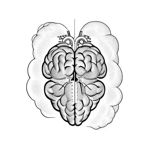 letter Ψ, brain shape, anatomic human heart shape tattoo design idea