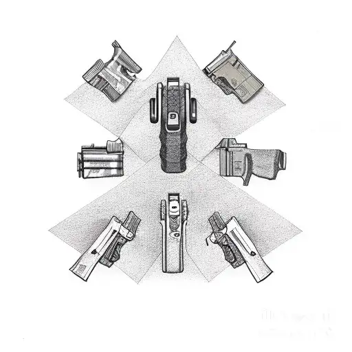Glock 19 facing the right made out of the roman numeral combination XI・XXI・MMXXIII tattoo design idea