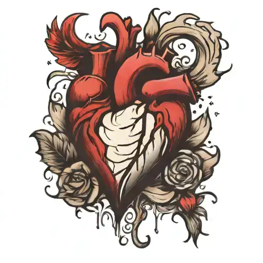 bleeding broken heart tatoo KWH initials tattoo design idea