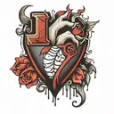 bleeding broken heart tatoo KWH initials tattoo design idea