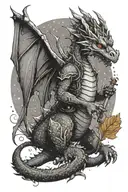 a leaf dragon going on an adventure through the stars with a mouse friend. he has a backpack and dagger tattoo design idea