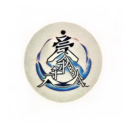 A traditional Japanese kanji symbol for 'strength' with a karate silhouette tattoo design idea