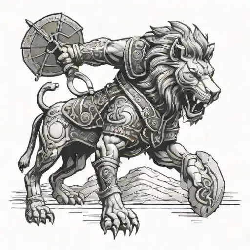 gladiator fighting lion tattoo design idea