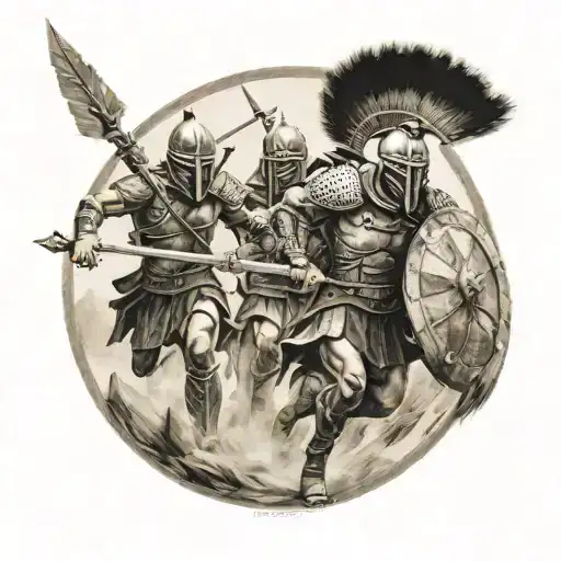 spartans running into arrows tattoo design idea