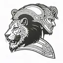 gladiator with lion head profile holding tattoo design idea