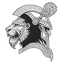 gladiator with lion head profile holding tattoo design idea