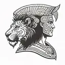 gladiator with lion head profile holding tattoo design idea