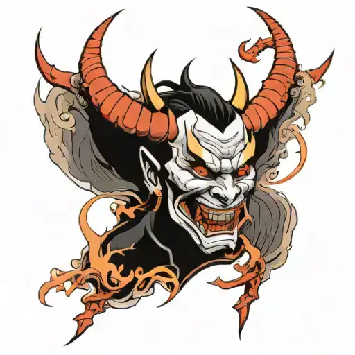 front art ,demon hannya ,angry,,symetry,fat contours,linework,full face,amazing details,satan,realistic,2k, tattoo design idea