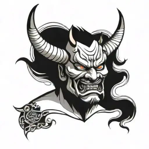 front art ,demon hannya ,angry,,symetry,fat contours,bw,linework,full face,amazing details,satan,realistic,2k, tattoo design idea