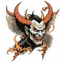 front art ,demon hannya ,angry,,symetry,fat contours,linework,full face,amazing details,satan,realistic,2k, tattoo design idea