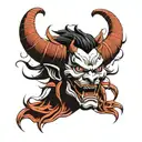 front art ,demon hannya ,angry,,symetry,fat contours,linework,full face,amazing details,satan,realistic,2k, tattoo design idea