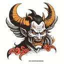 front art ,demon hannya ,angry,,symetry,fat contours,linework,full face,amazing details,satan,realistic,2k, tattoo design idea