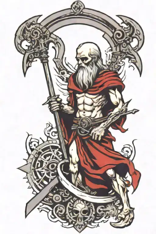 chronos time god holding scythe  tattoo design idea