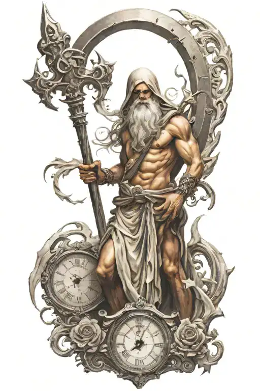 chronos time god holding scythe  tattoo design idea