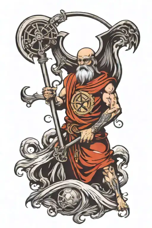 chronos time god holding scythe  tattoo design idea