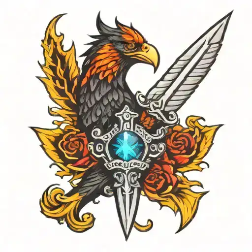 Lava dagger with fenix marking through skin tattoo design idea